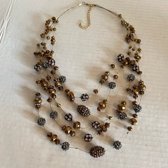 Beaded Necklace & Earring Set Faceted Glass Copper Gunmetal Layered Necklace - Picture 13 of 16